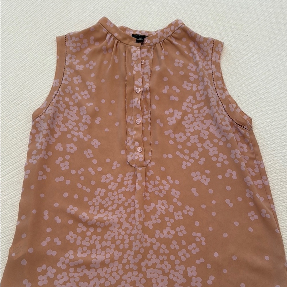 Ann Taylor Pink Brown Mandarin Collar Blouse